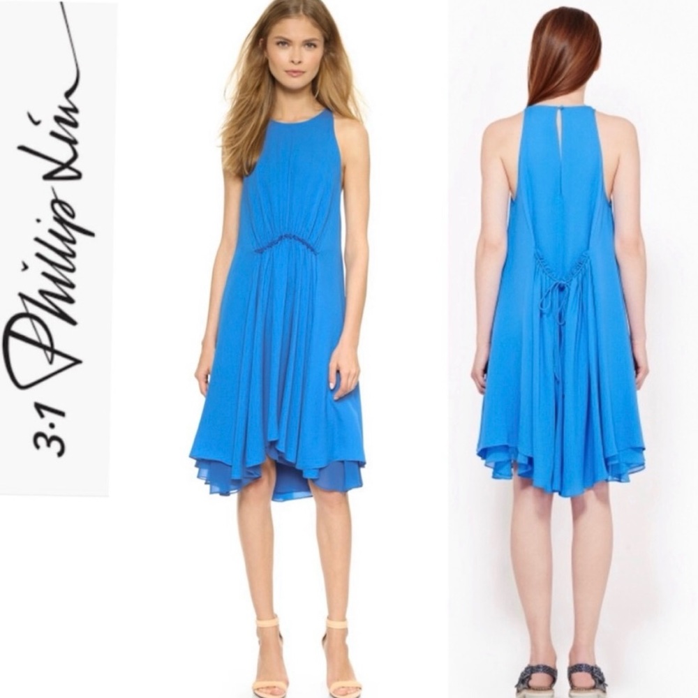 3.1 Phillip Lim Aegean Blue Silk Gathered Waist Dress (Size 6)